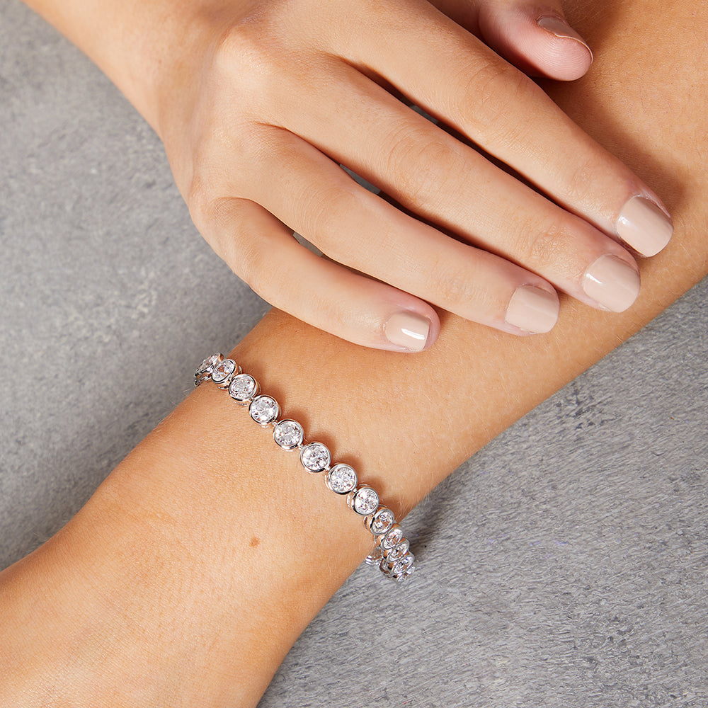 Sterling Silver Rubover 20 Carat Cubic Zirconia Bracelet-JOOLS by Jenny Brown