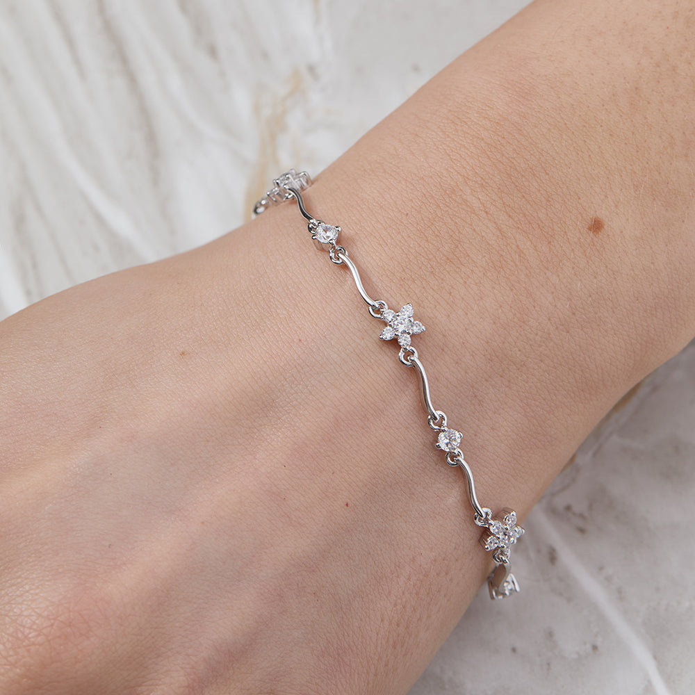 Sterling Silver Bracelet Set With Alternating Flowers - JOOLS By Jenny Brown