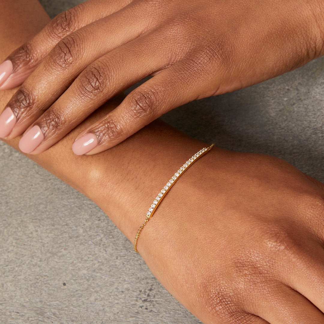 Yellow Gold Chain Cubic Zirconia Panel Bracelet JOOLS by Jenny Brown