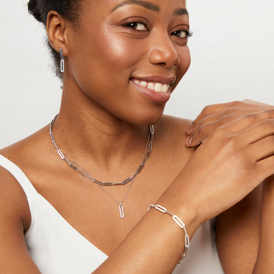 Sterling Silver Paperlink Bracelet With Cubic Zirconia