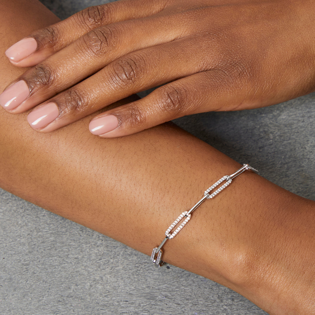 Sterling Silver Paperlink Bracelet With Cubic Zirconia