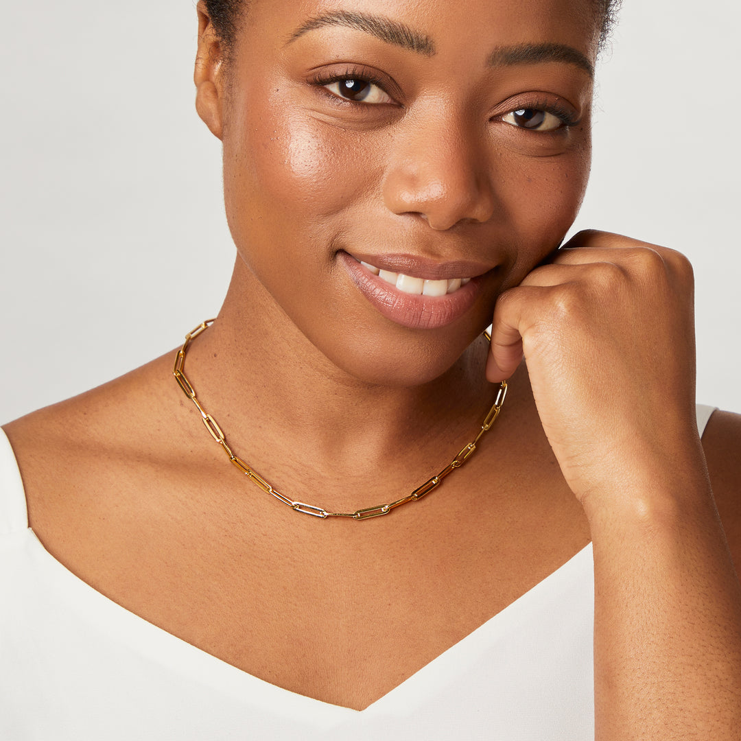 A yellow gold full paper link necklace with a 3cm extension chain-JOOLS by Jenny Brown