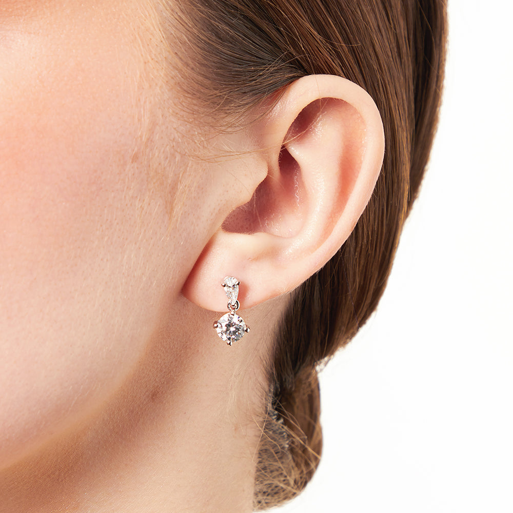 Sterling Silver Drop Earrings- Featuring a Single CZ On Tear Drop CZ Set Bale - JOOLS By Jenny Brown