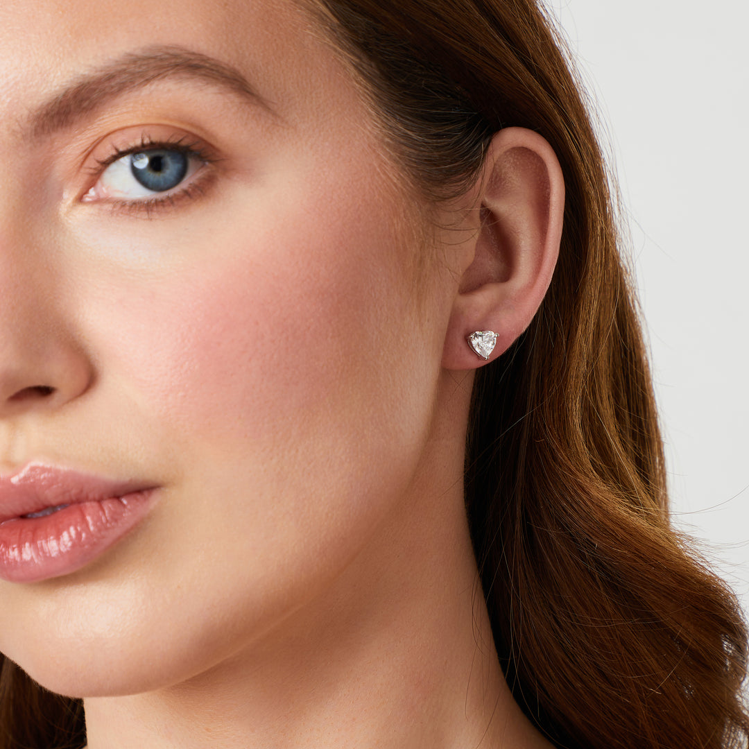 Sterling Silver Heart Solitaire Stud Cubic Zirconia Earrings- JOOLS by Jenny Brown