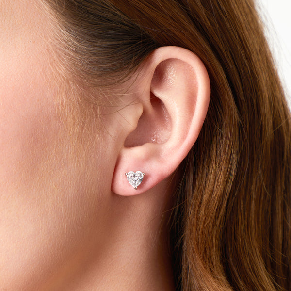 Sterling Silver Heart Solitaire Stud Cubic Zirconia Earrings- JOOLS by Jenny Brown