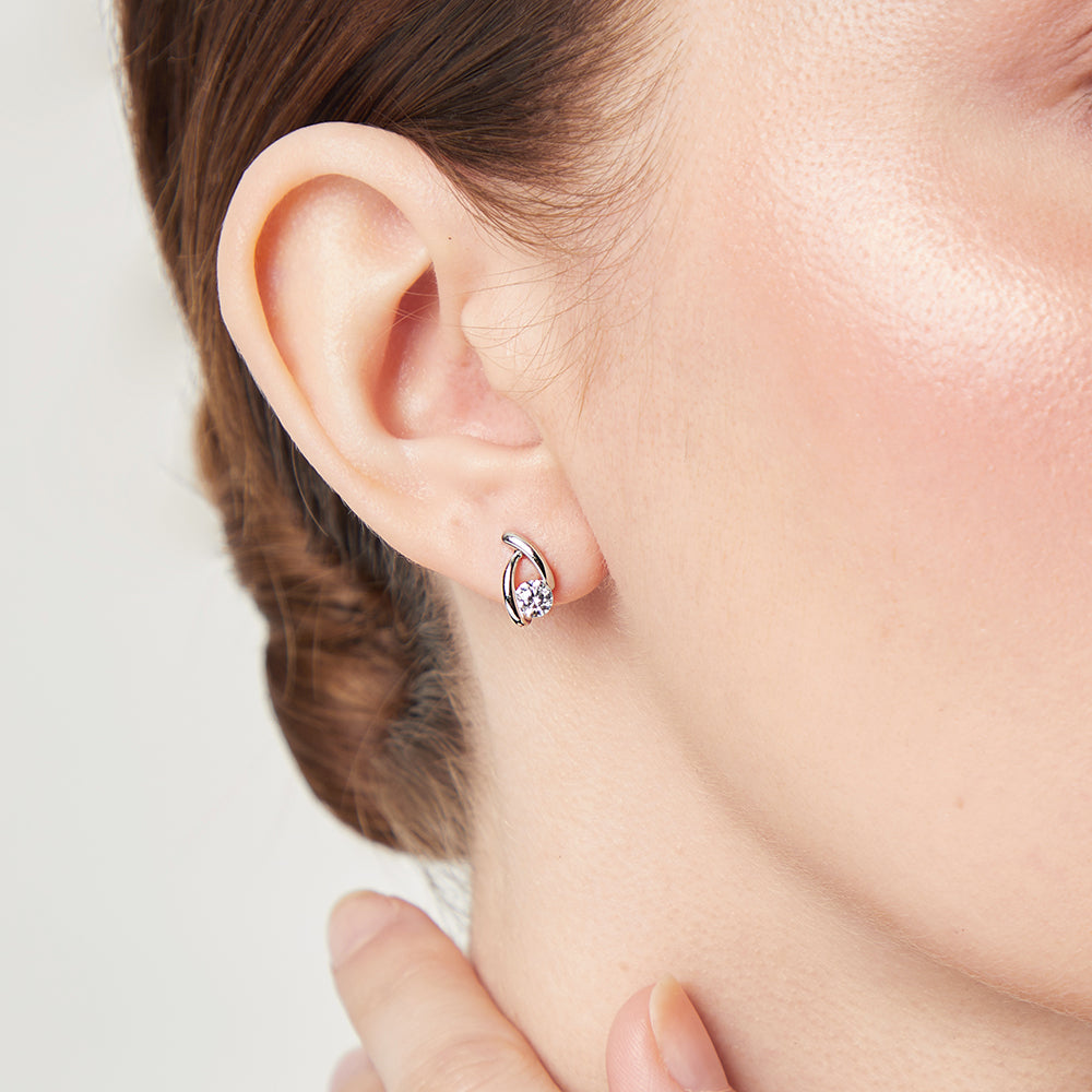 Sterling Silver Wishbone Shaped Stud Earring With Cubic Zirconia JOOLS by Jenny Brown