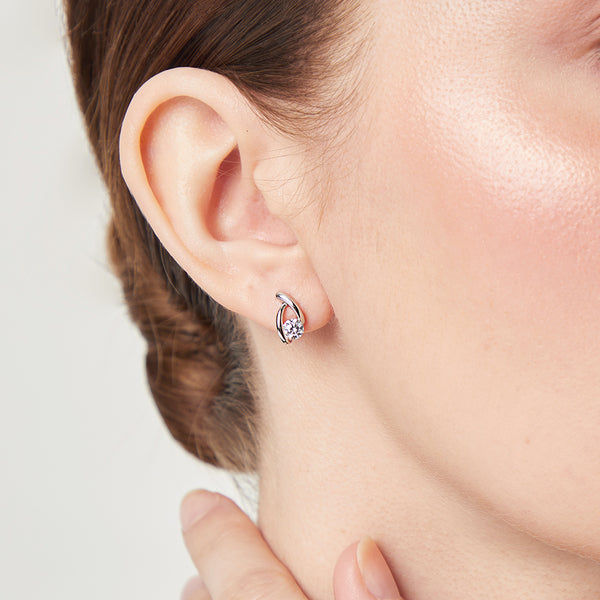 Sterling Silver Wishbone Shaped Stud Earring With Cubic Zirconia JOOLS by Jenny Brown