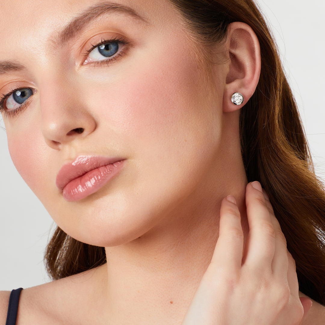 Sterling Silver Stud Earring With Rubover Set Cubic Zirconia JOOLS by Jenny Brown