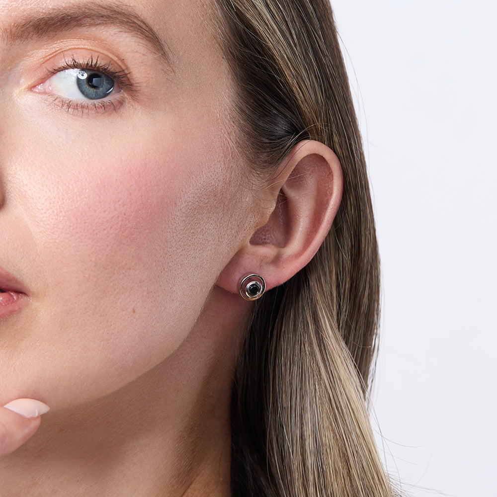 Sterling Silver Studs With A Black Cubic Zirconia Centre Earrings - JOOLS By Jenny Brown