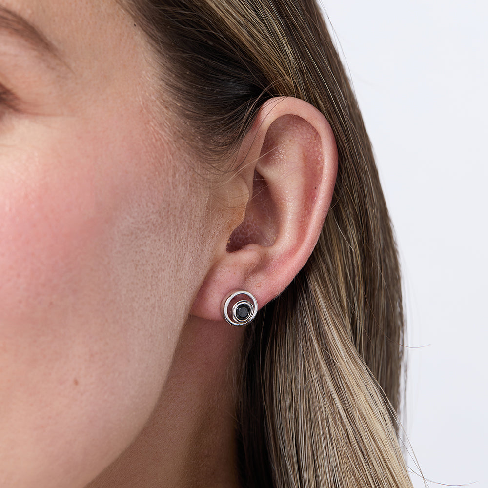 Sterling Silver Studs With A Black Cubic Zirconia Centre Earrings - JOOLS By Jenny Brown