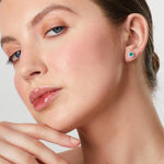 Load image into Gallery viewer, Sterling Silver And Zirconia Halo Stud Emerald Green Earrings- JOOLS by Jenny Brown
