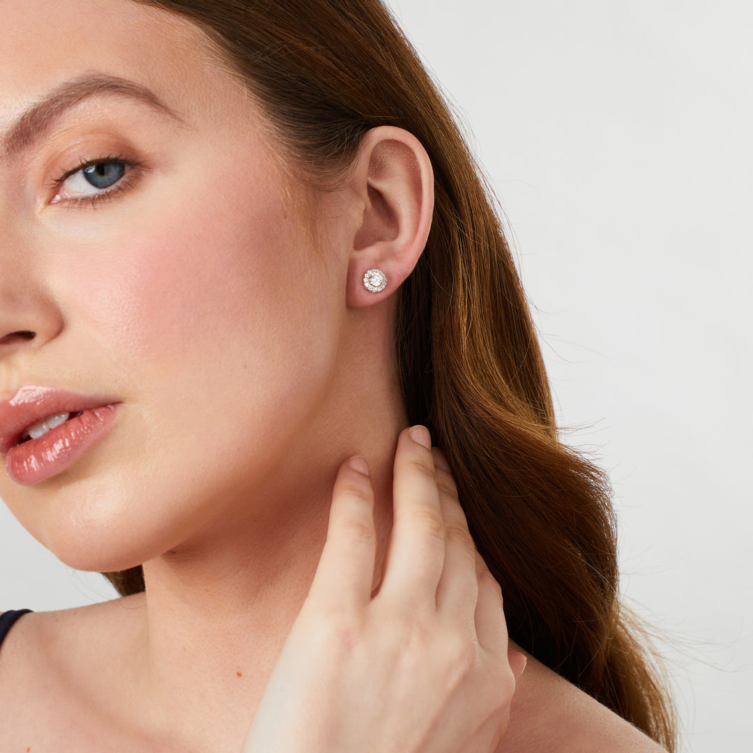 Sterling Silver Small Halo Stud Earrings - JOOLS By Jenny Brown