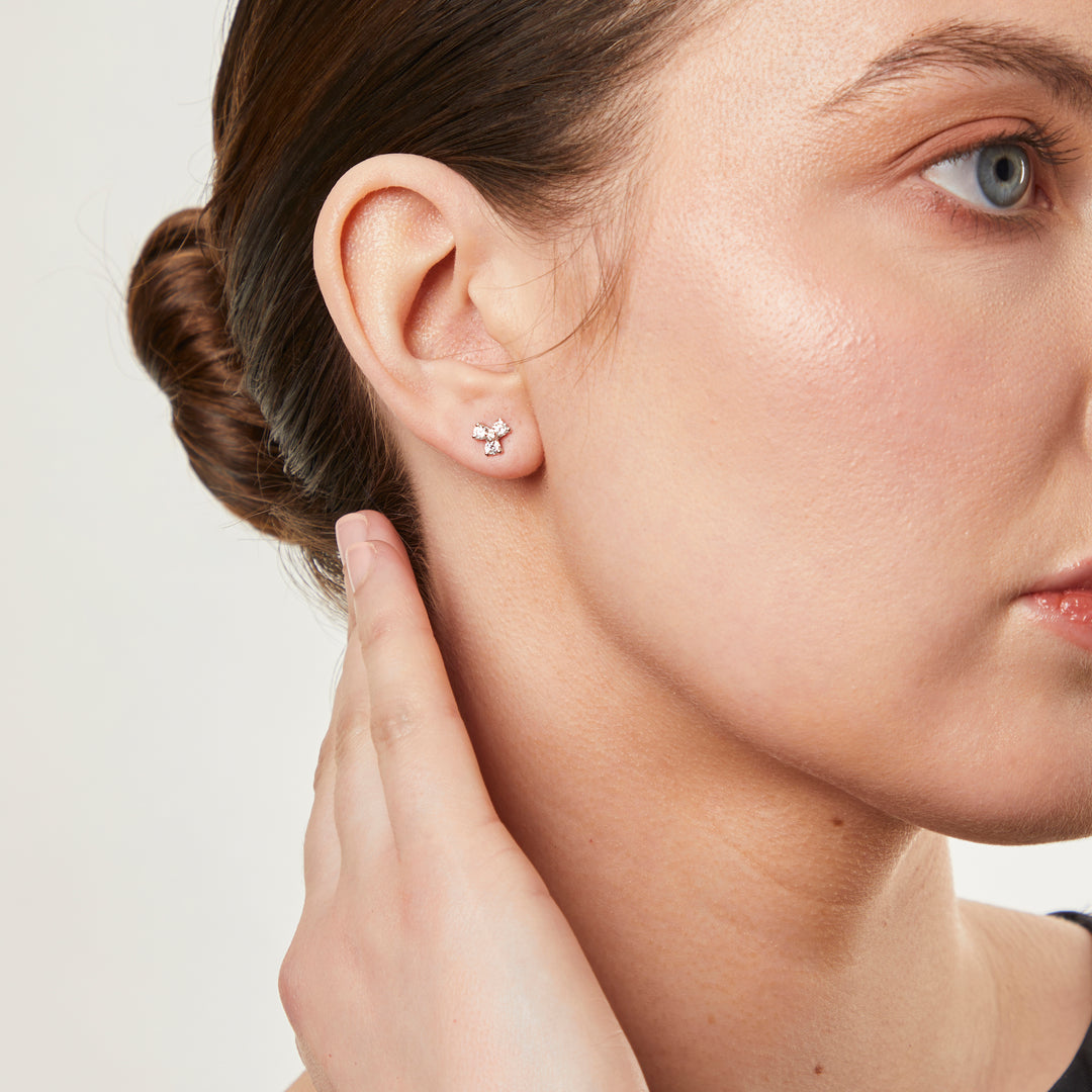 STERLING SILVER AND WHITE ZIRCONIA THREE POINT PETAL EARRINGS WITH A  ZIRCONIA CENTRE JOOLS By Jenny Brown