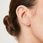 Load image into Gallery viewer, STERLING SILVER AND WHITE ZIRCONIA THREE POINT PETAL EARRINGS WITH A  ZIRCONIA CENTRE JOOLS By Jenny Brown
