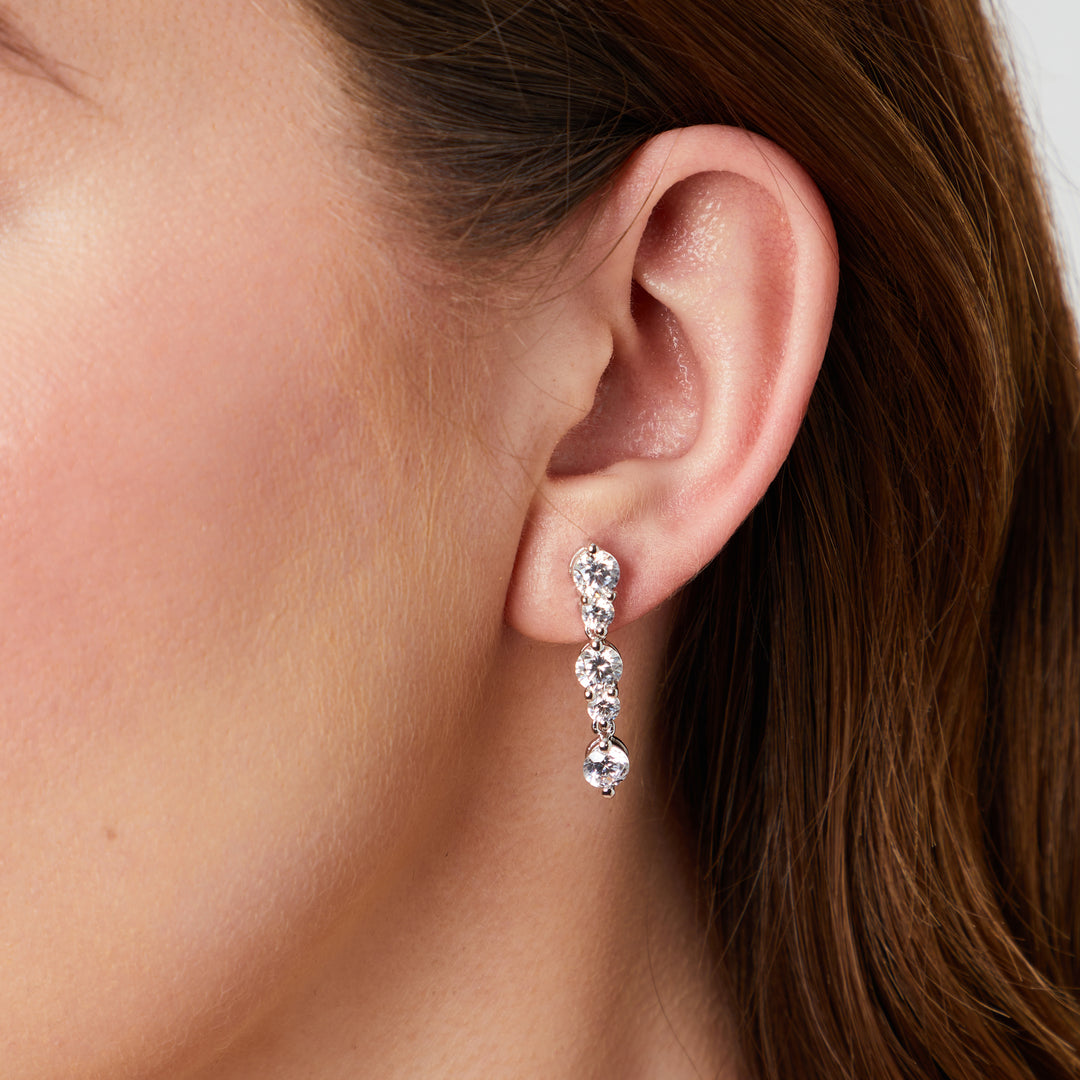 Sterling Silver Five Stone Drop Earrings Set With Brilliant Round Cut Cubic Zirconia Stones - JOOLS By Jenny Brown