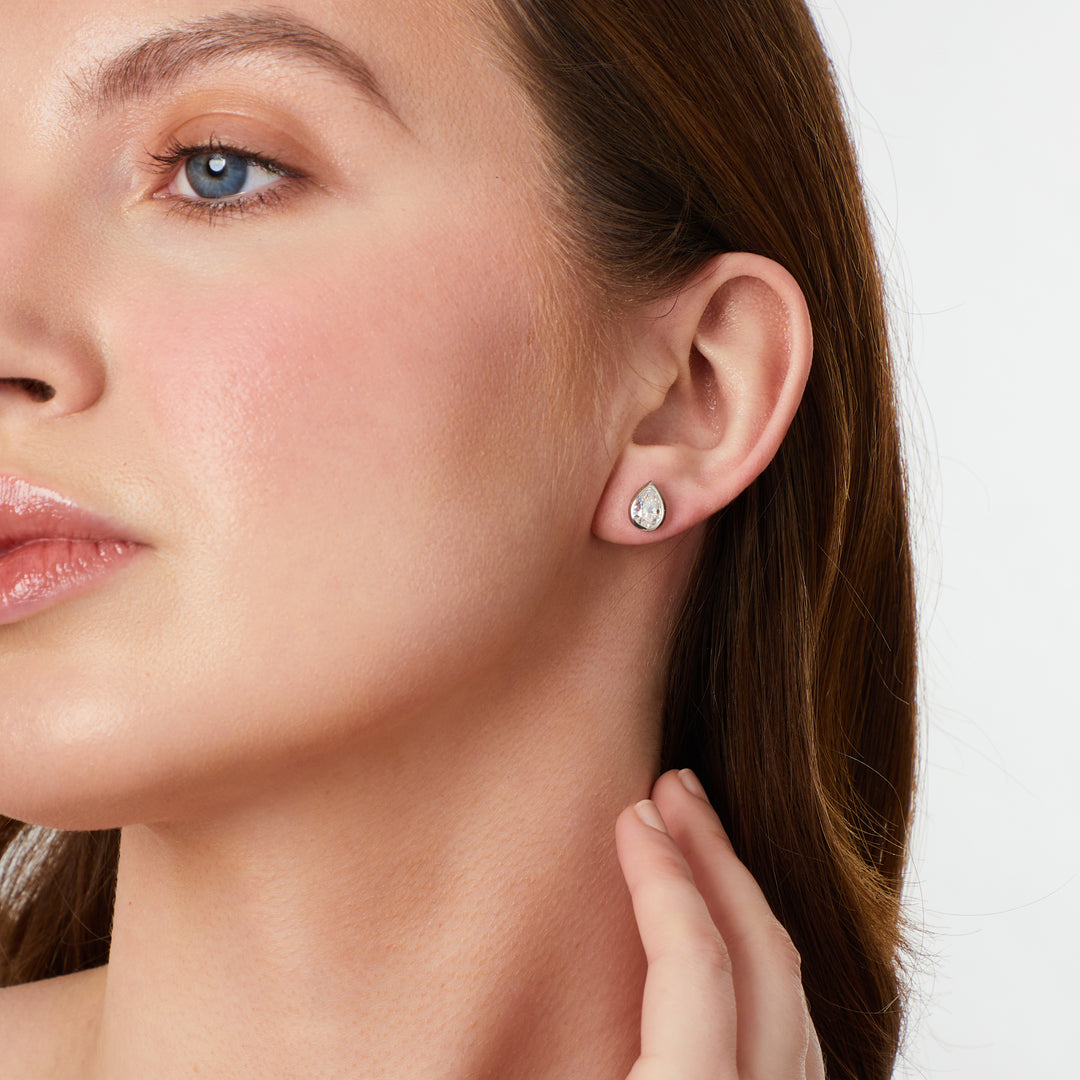 Sterling Silver Tear Drop Shaped CZ Stud EarringsEarrings - JOOLS By Jenny Brown