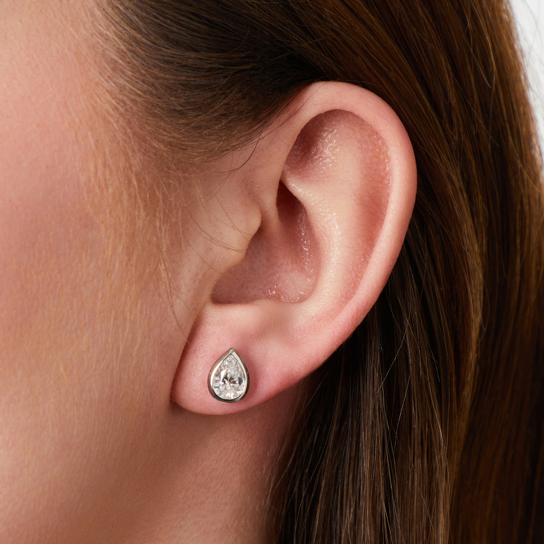 Sterling Silver Tear Drop Shaped CZ Stud EarringsEarrings - JOOLS By Jenny Brown