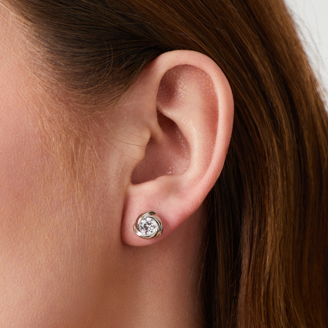 Sterling Silver Twisted Rub Over Set Cubic Zirconia Stud Earring JOOLS by Jenny Brown