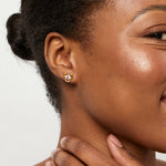 Load image into Gallery viewer, Yellow Gold Three Flower Zirconia Stud Earrings-JOOLS by Jenny Brown
