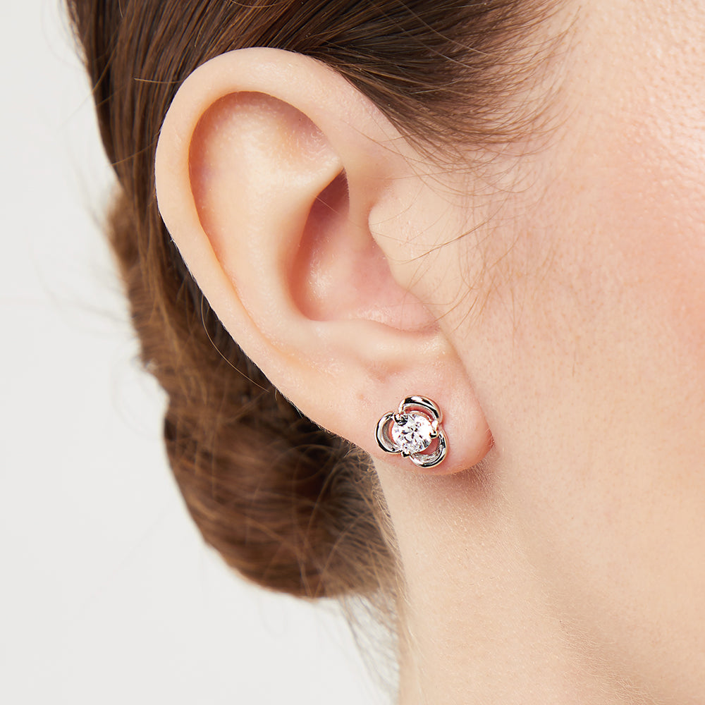 Sterling Silver Three Flower White Zirconia Stud Earrings