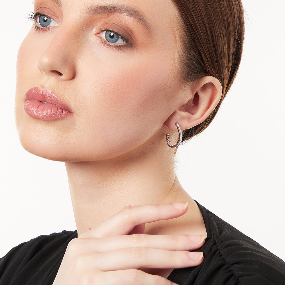 Sterling Silver Wavy Hoop Earring With Pin & Butterfly Clasp And Pave Set Cubic Zirconias JOOLS by Jenny Brown