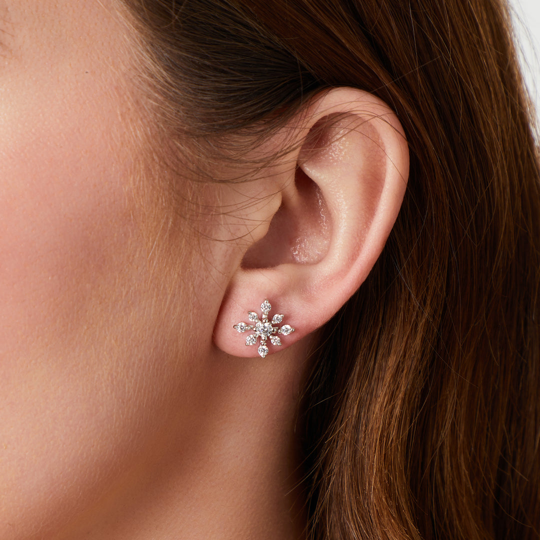 Sterling Silver Spiky Snowflake Earrings With Cubic Zirconia StonesEarrings - JOOLS By Jenny Brown