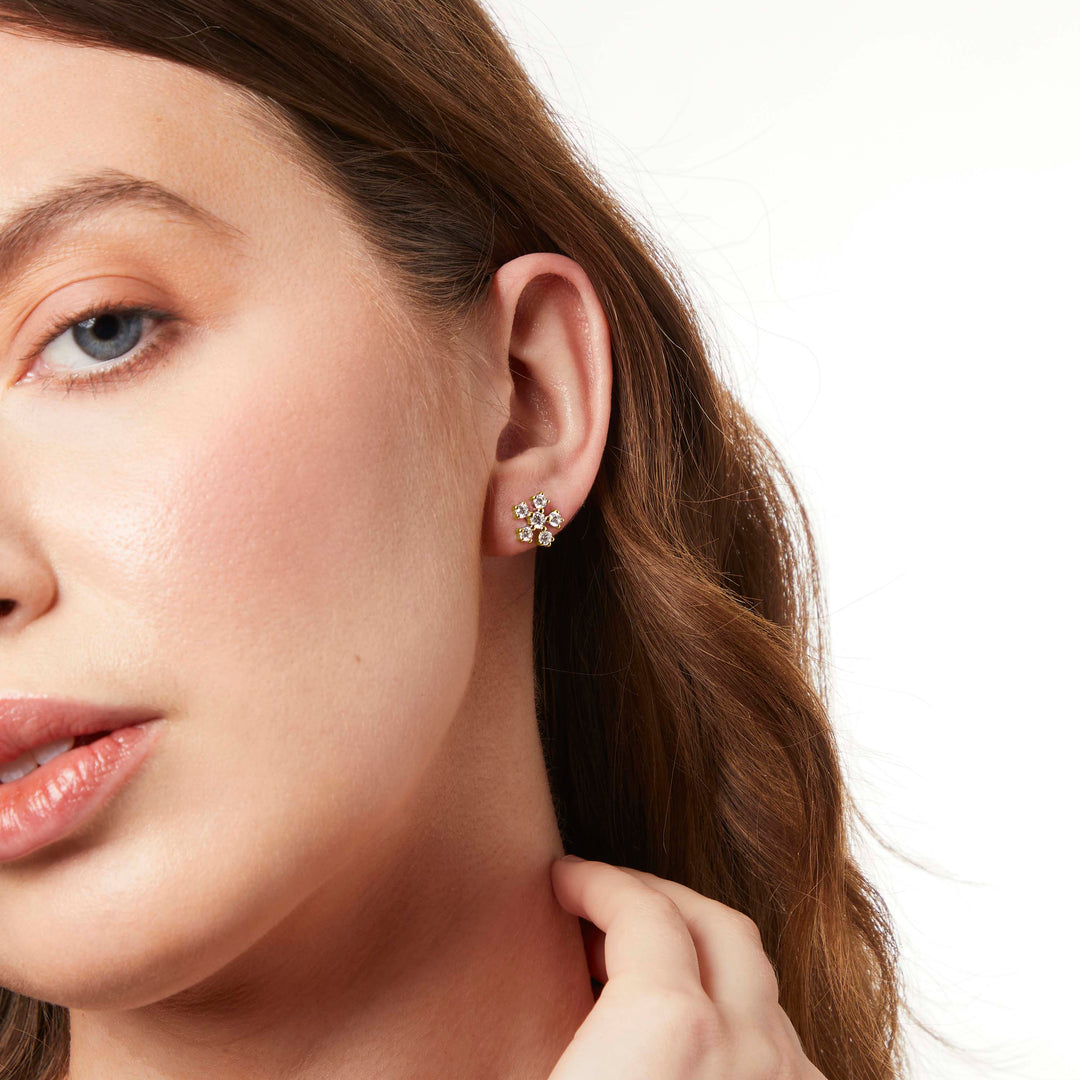 Yellow Gold Six Cubic Zirconia Stone Earrings- JOOLS By Jenny Brown