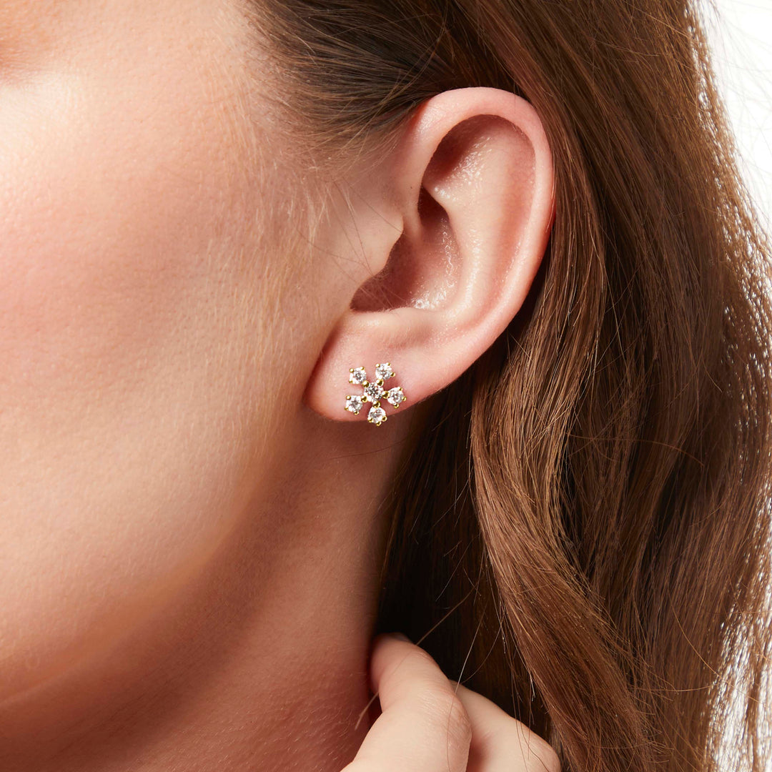 Yellow Gold Six Cubic Zirconia Stone Earrings- JOOLS By Jenny Brown