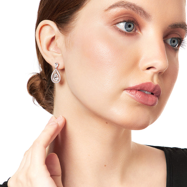 Sterling Silver Halo Tear Drop Stud Earrings