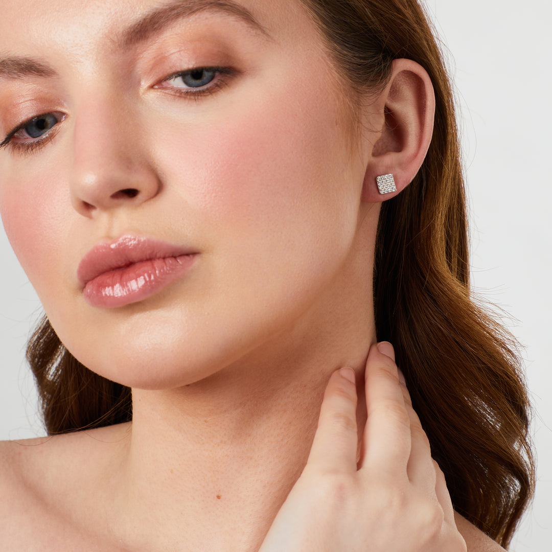 Sterling Silver Square Cubic Zirconia Earrings