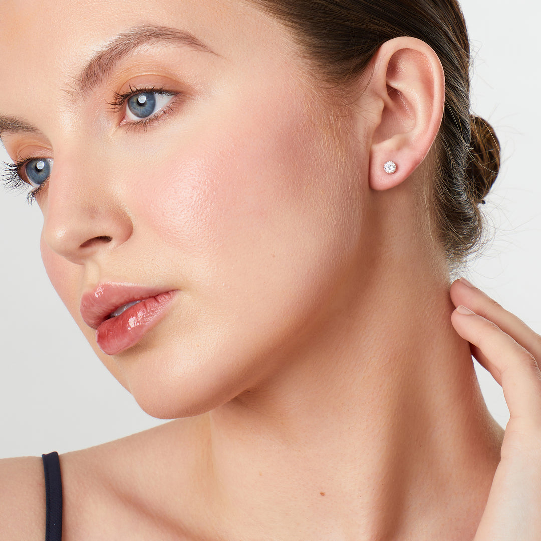 Sterling Silver  Milgrain Stud Earrings With Cubic Zirconia  - JOOLS By Jenny Brown 