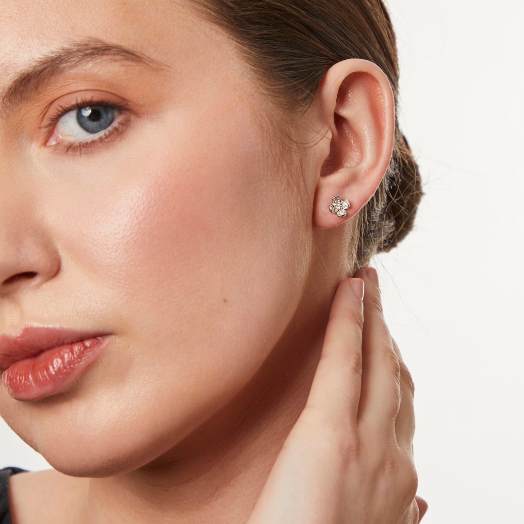 STERLING SILVER A PETAL EARRINGS WITH A  ZIRCONIA CENTRE- JOOLS By Jenny Brown