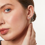 Load image into Gallery viewer, STERLING SILVER A PETAL EARRINGS WITH A  ZIRCONIA CENTRE- JOOLS By Jenny Brown
