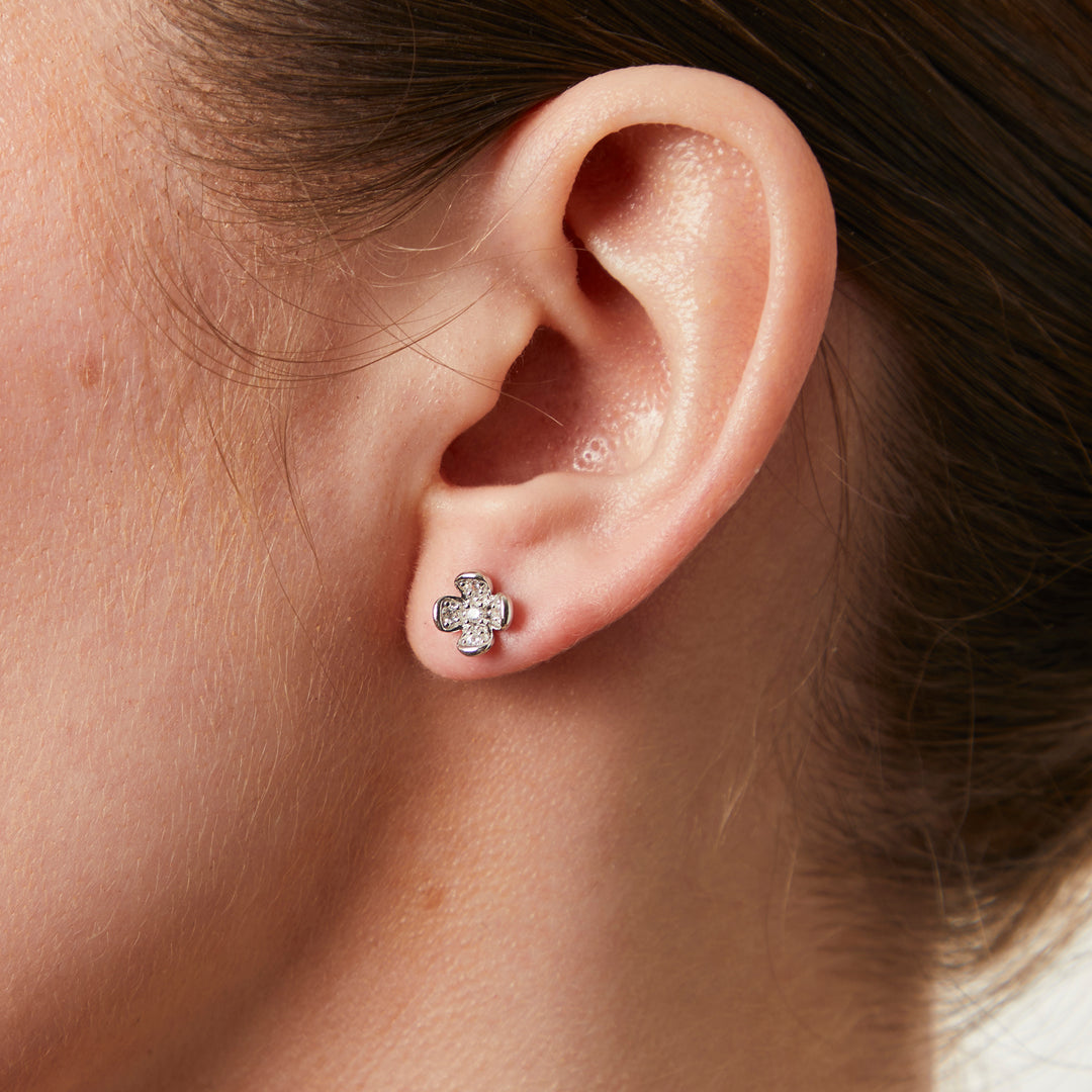 STERLING SILVER A PETAL EARRINGS WITH A  ZIRCONIA CENTRE- JOOLS By Jenny Brown