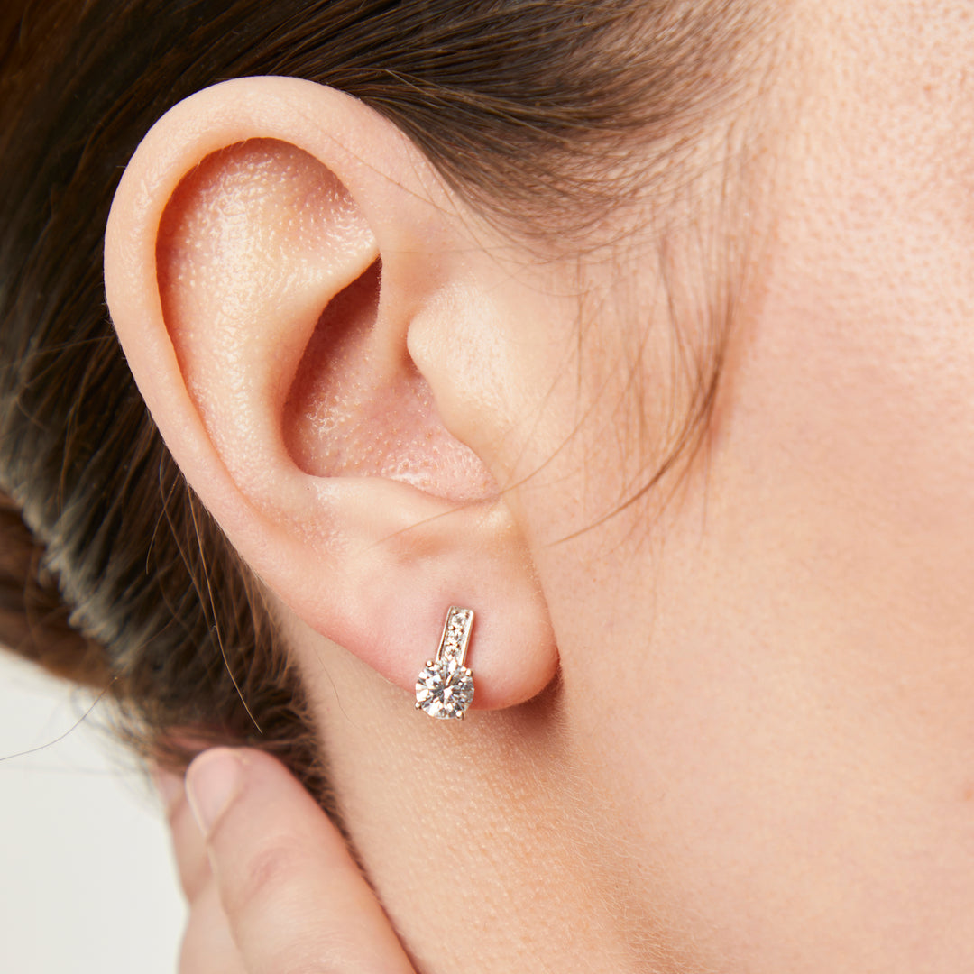 Sterling Silver Offset Solitaire Drop Cubic Zirconia Earrings