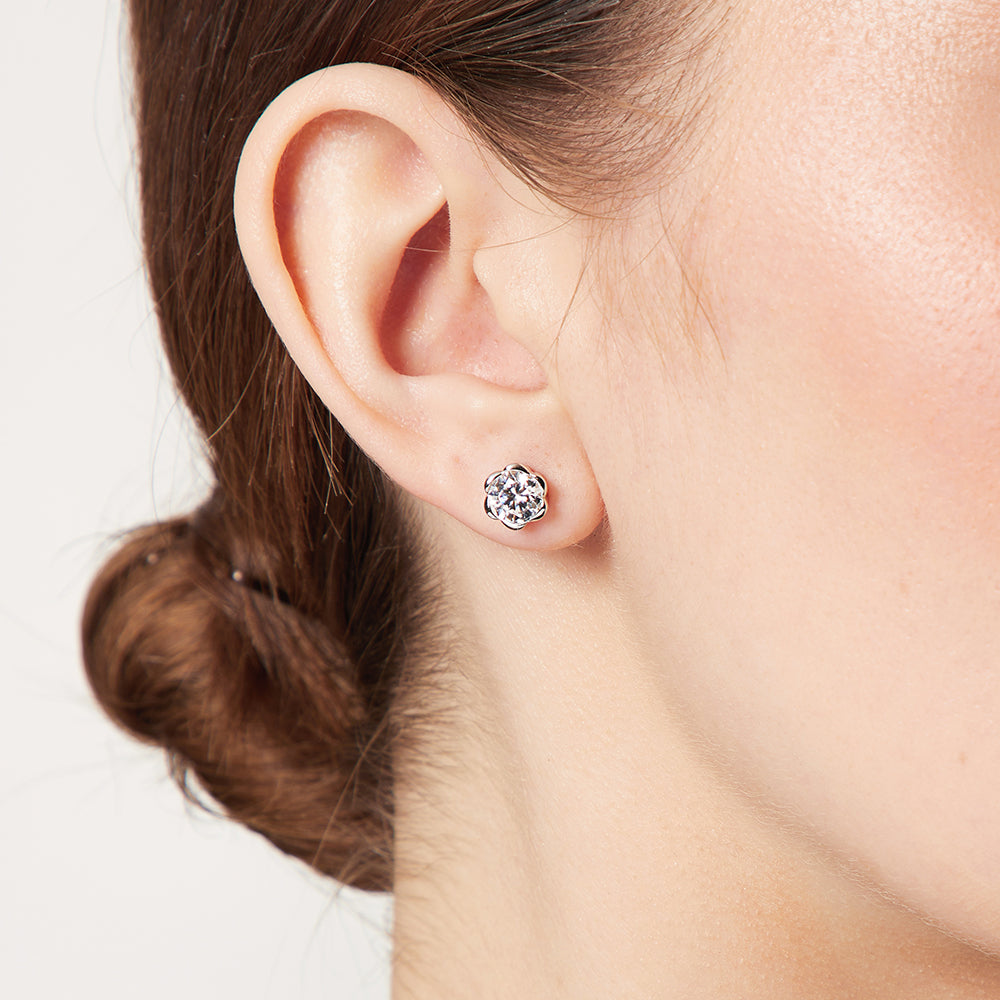 Sterling Silver Flower Stud With Central Cubic Zirconia JOOLS by Jenny Brown