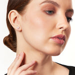 Load image into Gallery viewer, Sterling Silver Stud Earring With Princess Cut Cubic Zirconia In 4 Claw Setting JOOLS by Jenny Brown
