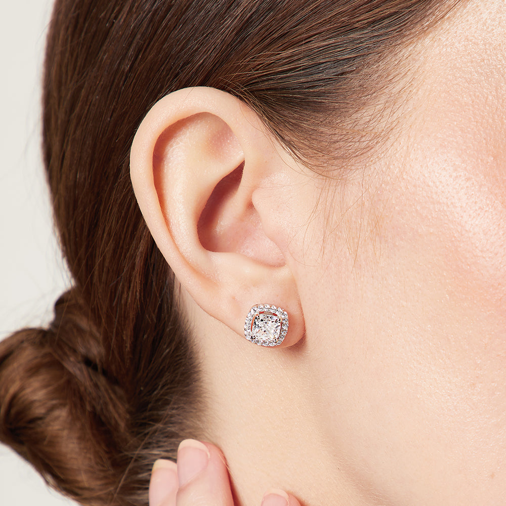 Sterling Silver Cushion Cut Stud Earrings With Central Cubic Zirconia JOOLS by Jenny Brown