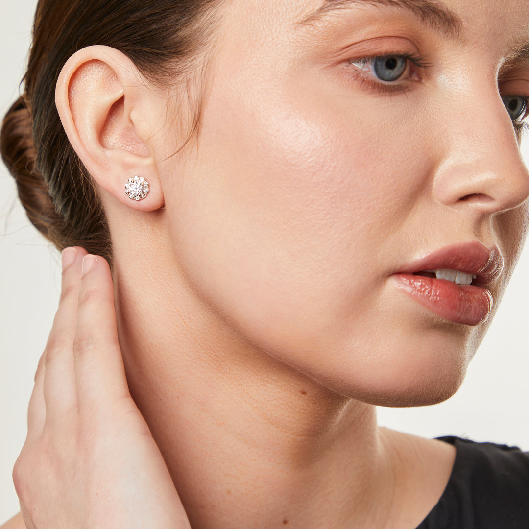 Sterling Silver Halo Flower Stud Earrings-JOOLS by Jenny Brown