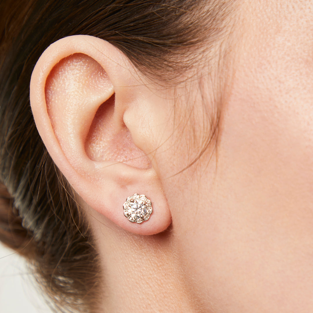 Sterling Silver Halo Flower Stud Earrings-JOOLS by Jenny Brown