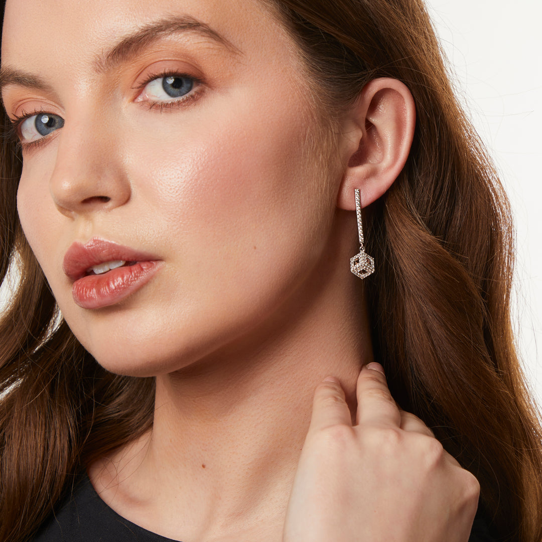 Sterling Silver Drop With Cubic Zirconia Encrusted Cubes JOOLS by Jenny Brown