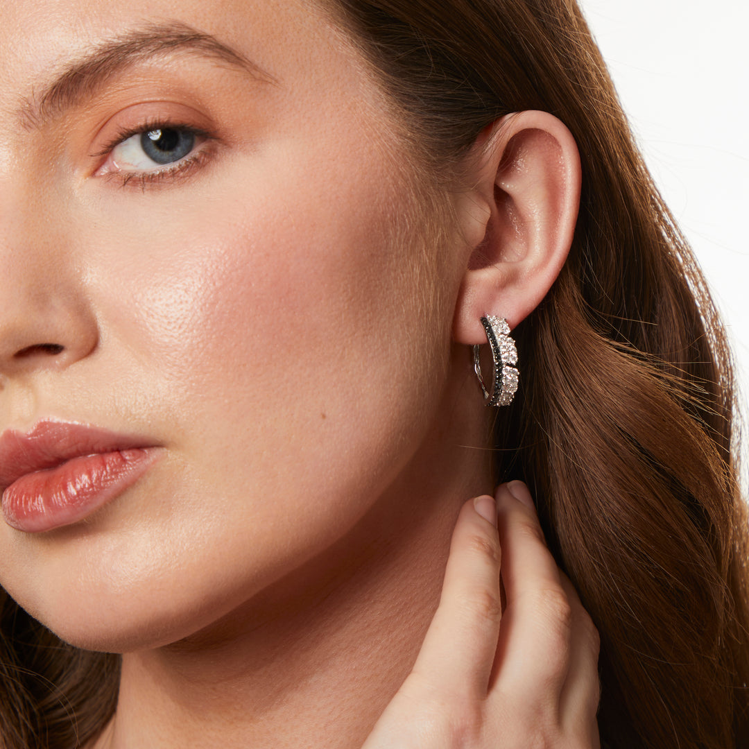 Sterling Silver 3/4 Hoop Earrings With White & Black Cubic Zirconias JOOLS by Jenny Brown