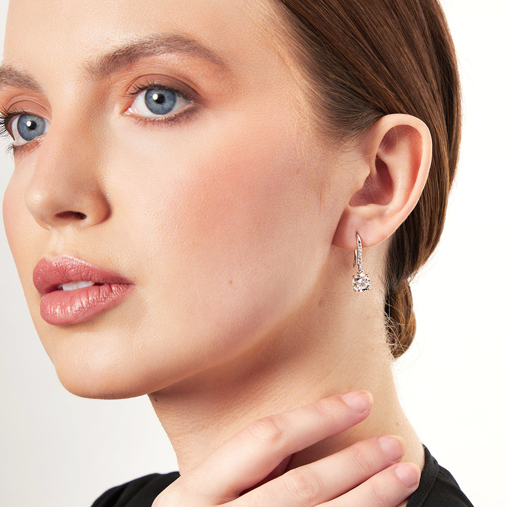 Sterling Silver Solitaire Fishhook Earrings Set With A Single Cubic Zirconia Stone- JOOLS by Jenny Brown