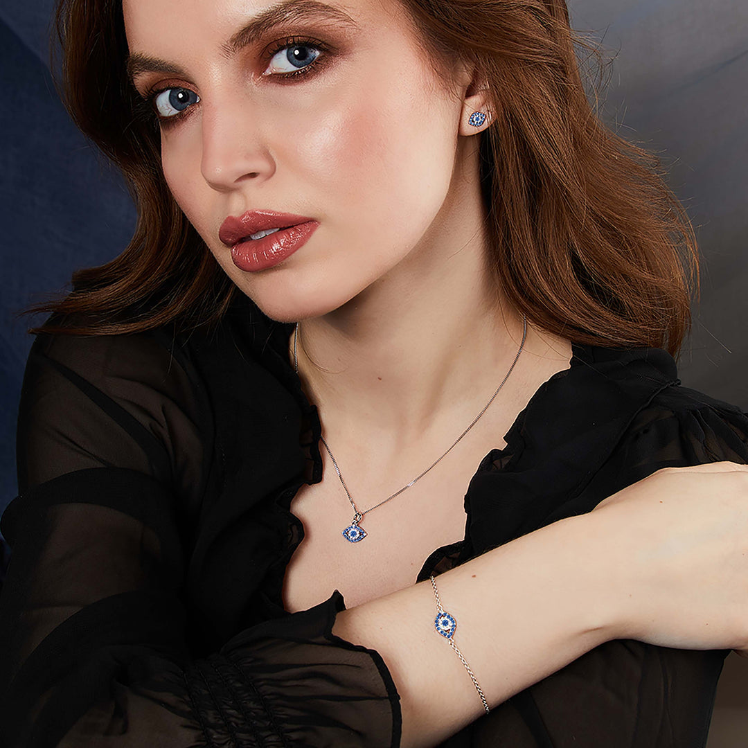 sterling silver evil eye  necklace, bracelet, and earrings -JOOLS by Jenny Brown