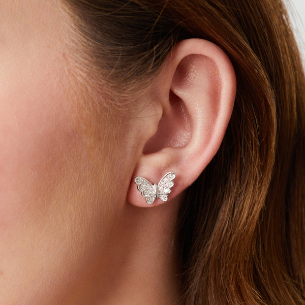 Sterling Silver Open Wing  Butterfly Stud  Earrings Set with Cubic Zirconia Stones - JOOLS By Jenny Brown
