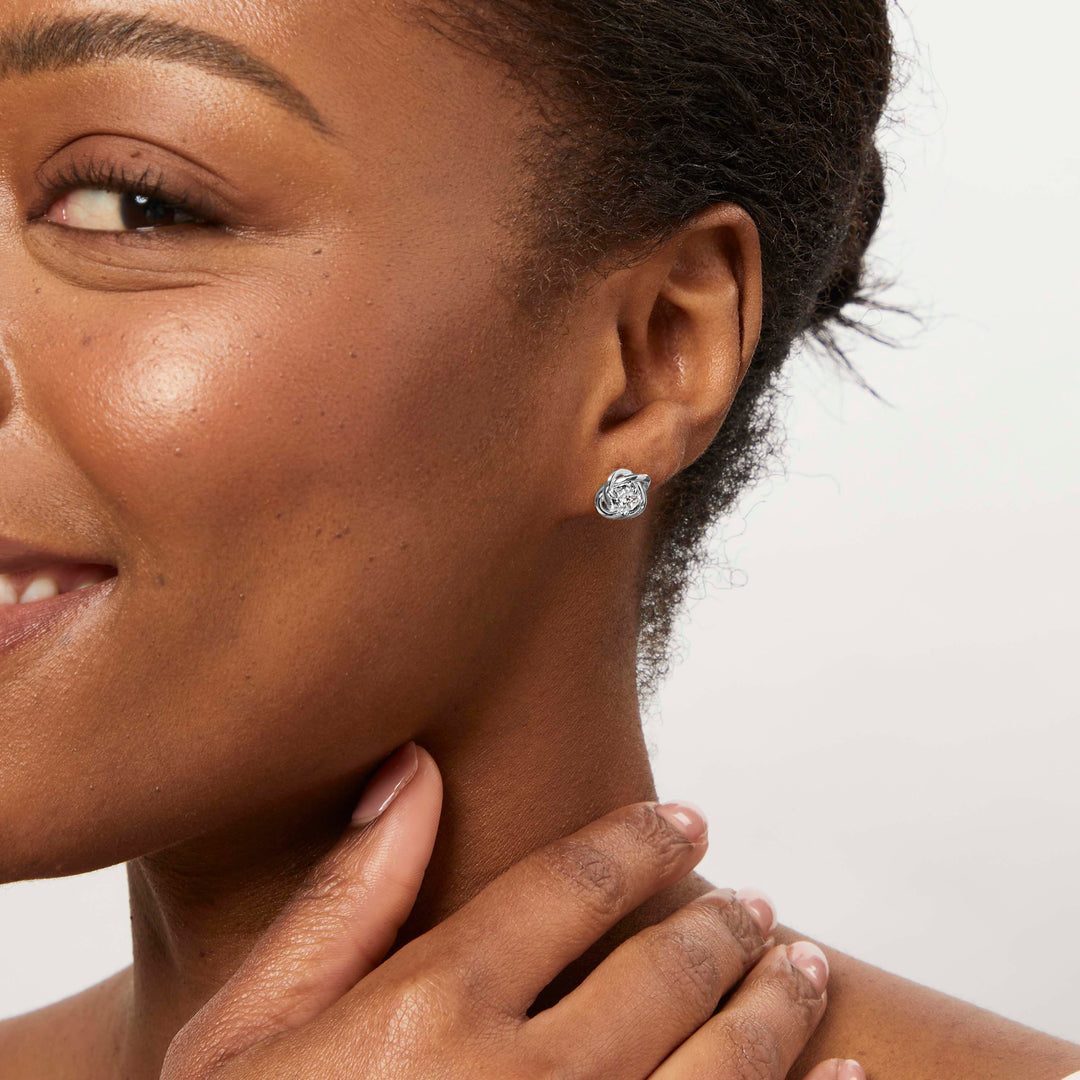 Sterling Silver Woven Stud Earrings With Cubic Zirconia