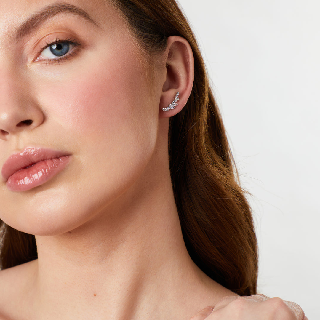 Sterling Silver Art Deco Inspired Linked Oval Pave Set Earrings With Cubic Zirconia Stones- JOOLS By Jenny Brown