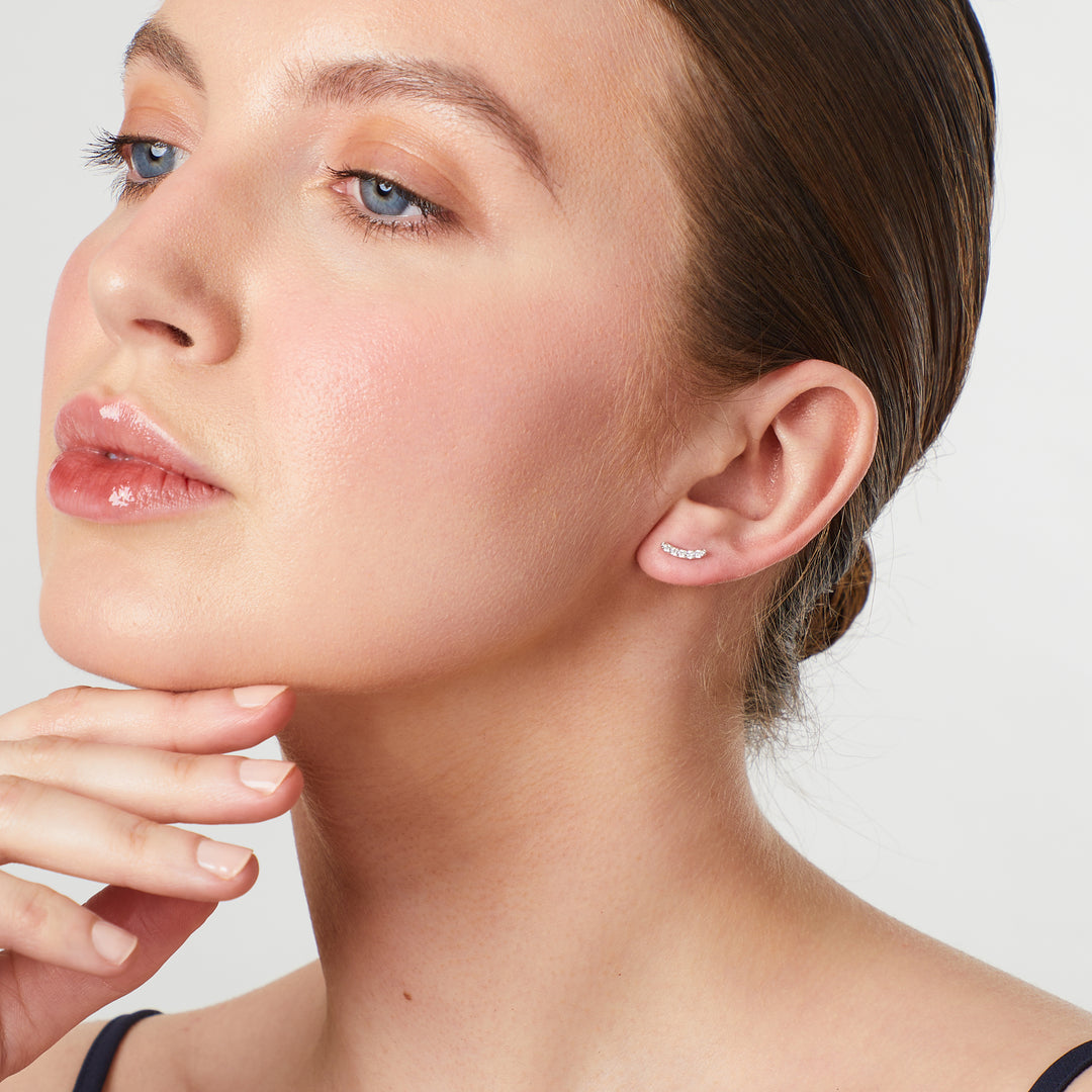 Sterling Silver Curved Stud Earring With Pave Set Cubic Zirconia JOOLS by Jenny Brown