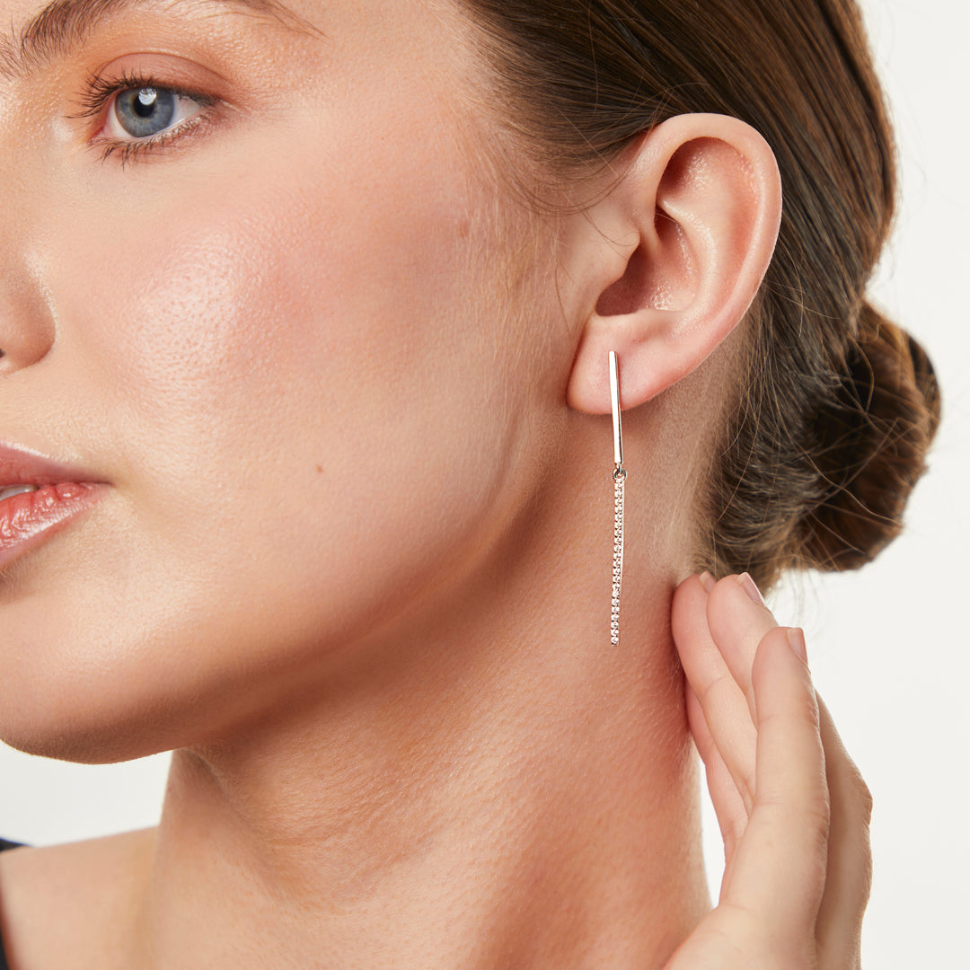 Sterling Silver Long Drop Bar Earrings- JOOLS by Jenny Brown