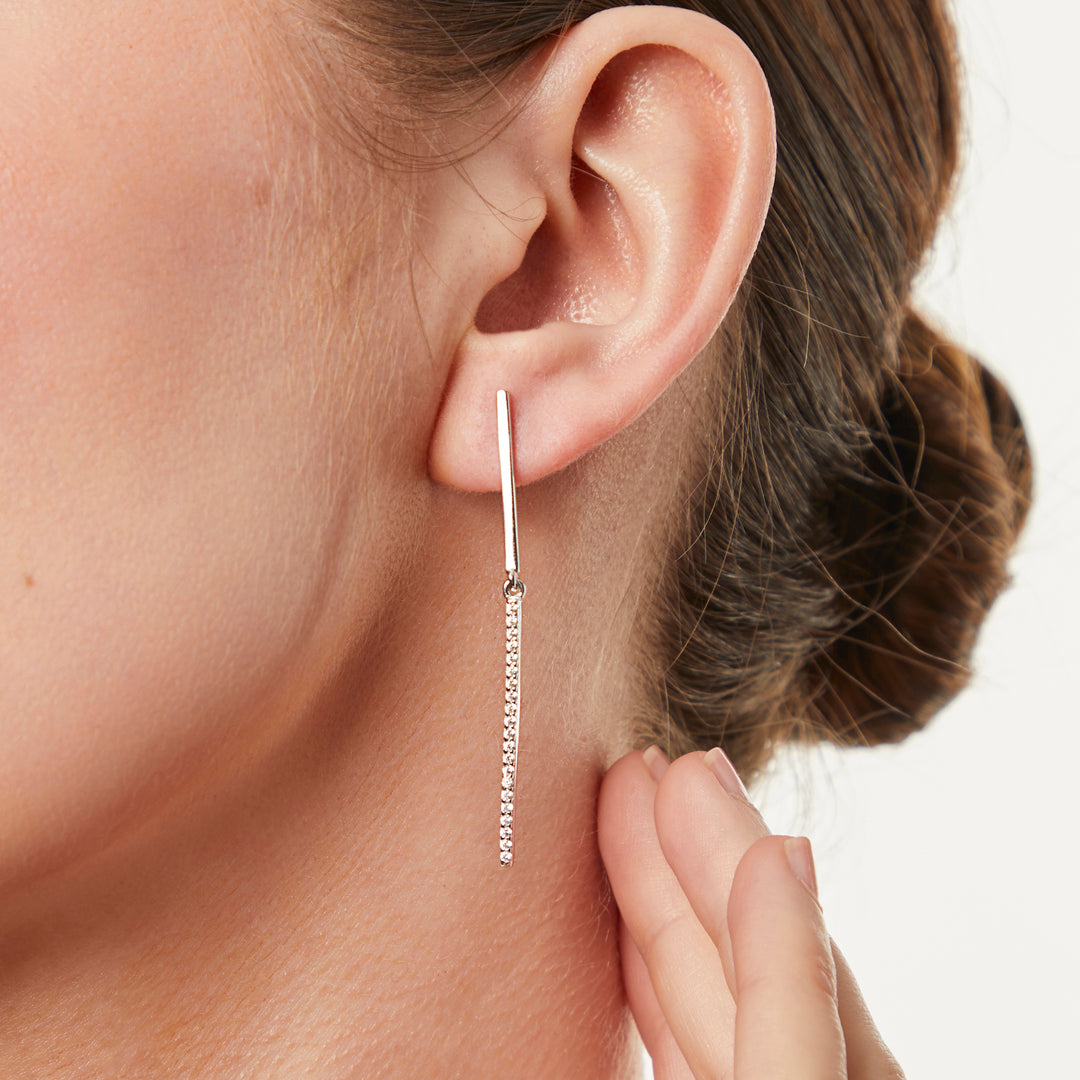 Sterling Silver Long Drop Bar Earrings- JOOLS by Jenny Brown
